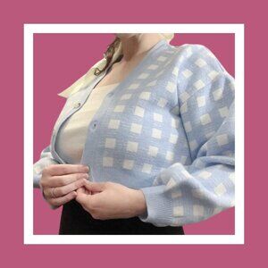 NWOT Blue Gingham Check Cardigan